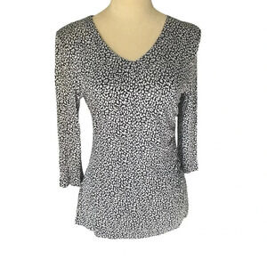 Hugo Boss Viscose V Neck Lightweight 3/4 Sleeves Artsy Abstract Top Women Size M